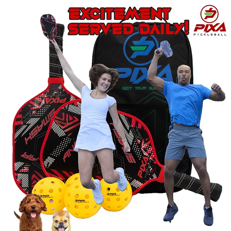 PIXA Angular Smash 13mm Fiberglass Beginner Pickleball Paddle Set of 2, with 4 Outdoor Pickleballs and Oxford Cloth Bag; Great Gift! USAPA Approved