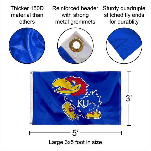 College Flags & Banners Co. Kansas Jayhawks Flag and Pole Bracket Mount Bundle