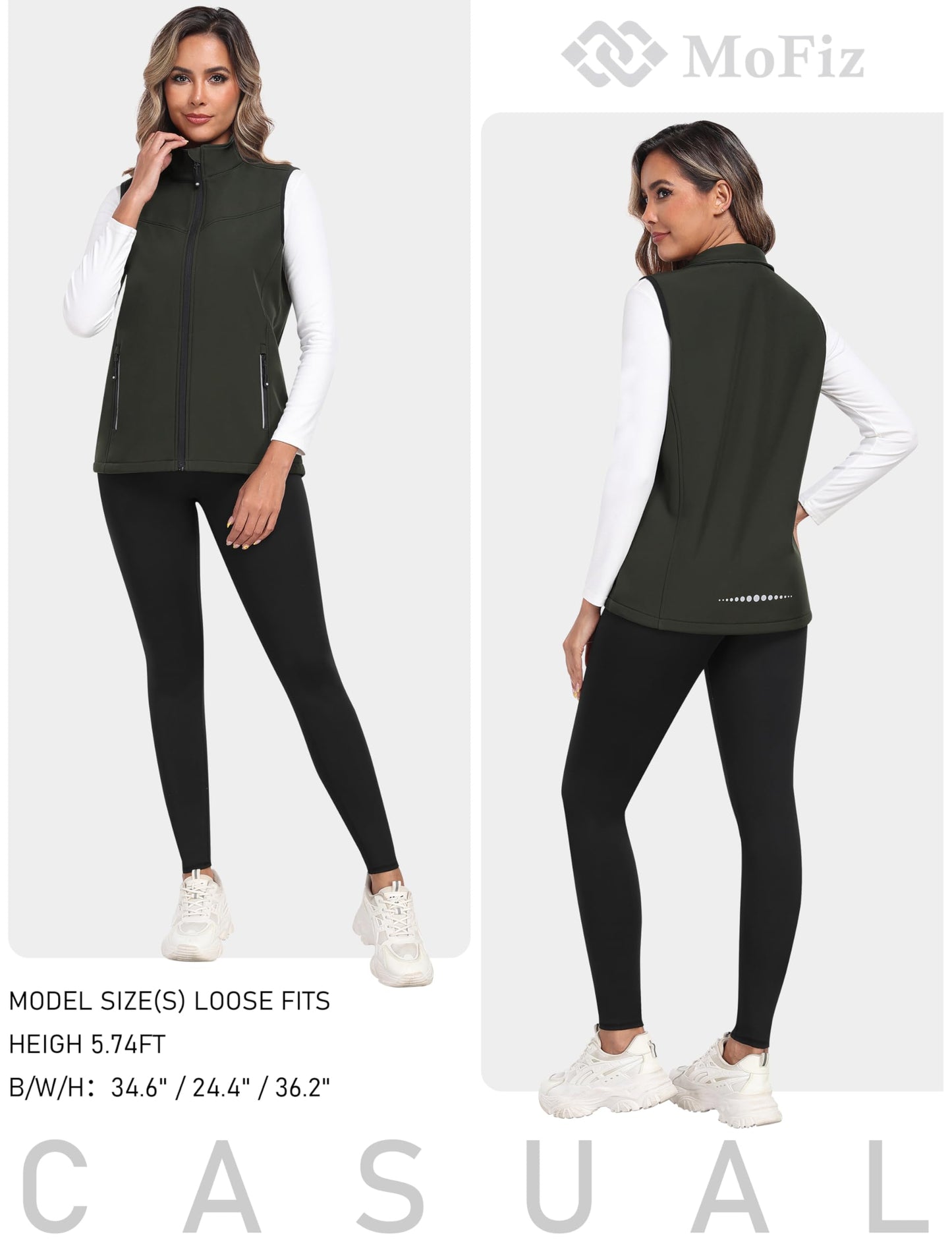 MoFiz Women's Lightweight Softshell Vest Windproof Fleece Lined Zip Up Sleeveless Insulated Jacket for Fall Winter Army Green M