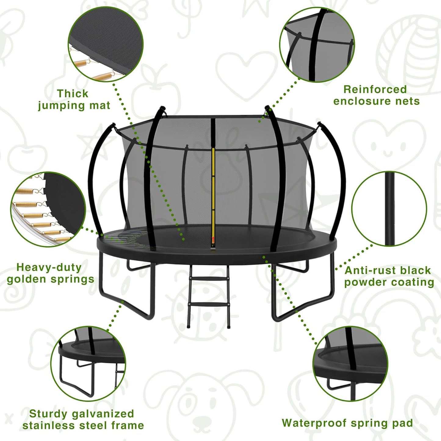 14FT Outdoor Trampoline for Kids - ASTM Approved with Safety Enclosure Net & Ladder | Rust-Resistant Frame