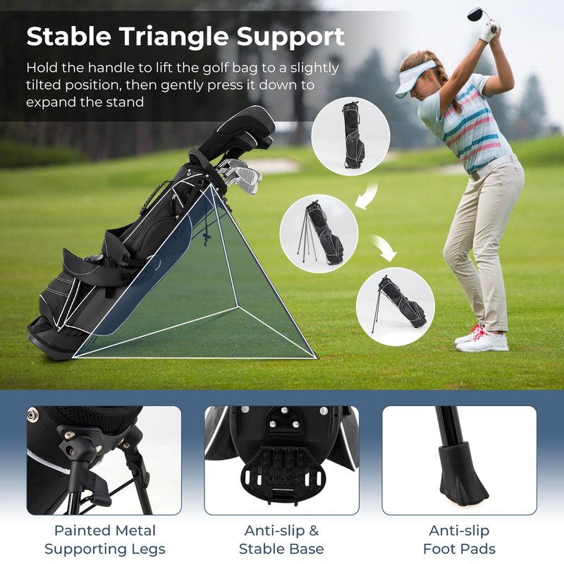 OFFICEJOY Golf Stand Bag, Portable Golf Clubs Bag w/4 Way Dividers, 4 Pockets, Adjustable Shoulder Straps, Pencil Golf Bag w/ 2 Non-Slip Stand, Lightweight Golf Bag for Men Women (Black)