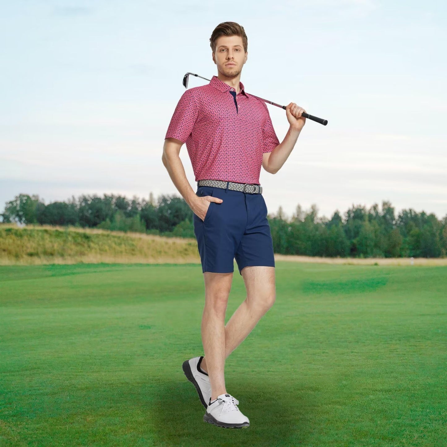 M MAELREG Mens Golf Shirt Short Sleeve Dry Fit Print Moisture Wicking Performance Patterns Collared Polo Shirt