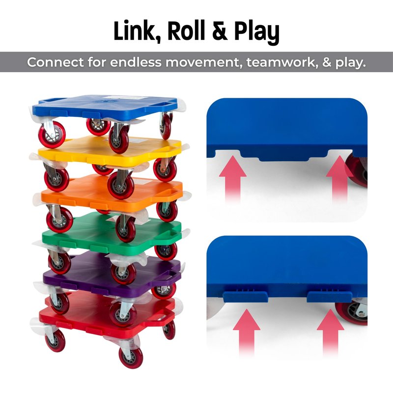 Fast Trak 16.5" Scooter Board with Safety Handles, Durable Non-Marking Wheels, Indoor/Outdoor Floor Scooter, Sit-On Design for PE Class, Therapy, Gym or Home Use, Single Board, Blue
