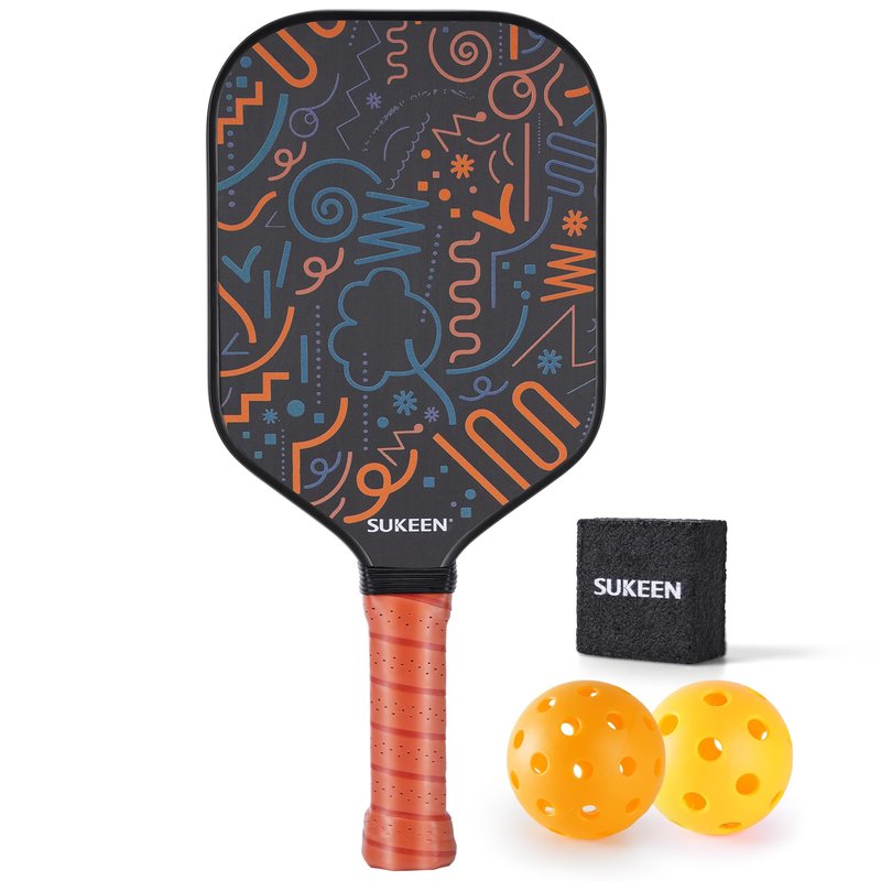 Sukeen T700 Carbon Fiber Pickleball Paddle, 16mm Pickleball Paddles with Great Grit & Spin, Pickleball Paddles Carbon Fiber Surface, 5.5" Elongated Handle, Large Sweet Spot, 2 Pickleball Balls