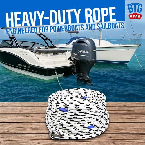 BTG Gear Heavy Duty 100 ft 3/8" Marine/Nautical Boat Anchor Line Depth Markers Rope w/Stainless Steel Thimble Eye Bolt, Boats up to 27'