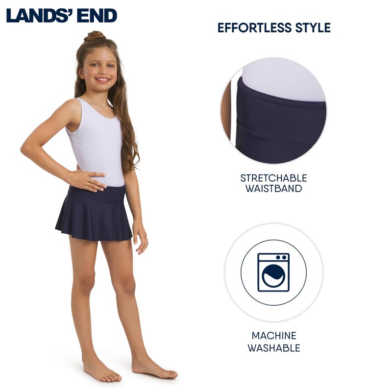 Lands' End Girls' Swim UPF 50+ Stretch Waist Attached Bikini Bottom Swim Skirt, Deep Sea Navy, X-Large