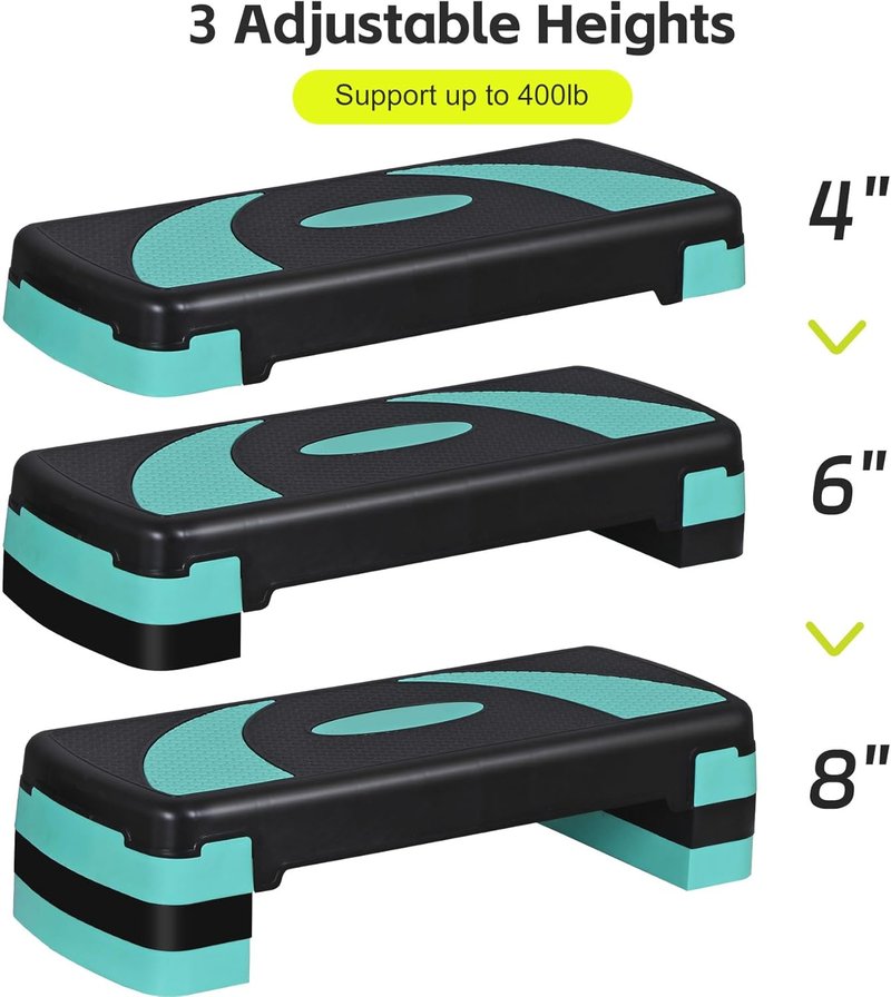 31" Adjustable Aerobic Step Platform - Non-Slip Fitness Stepper for Home Gym | 3 Levels with 4 Stackable Risers