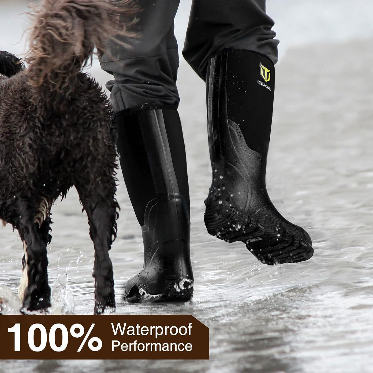 TIDEWE Waterproof Rubber Boots for Men - Multi-Season Outdoor Hunting | 6mm Neoprene, Steel Shank