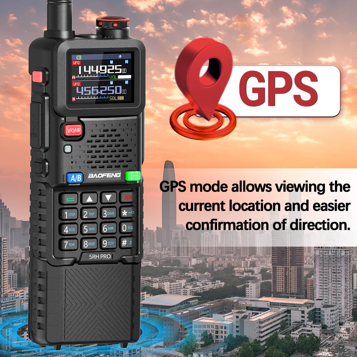 BAOFENG Ham Radio Handheld Long Range 5RH PRO GPS 10W Walkie Talkies NOAA Weather Receiver Two Way Radio Rechargeable 3800mAh Battery with USB-C Charger Tri Band Antenna for Hunting Gear,2 Pack