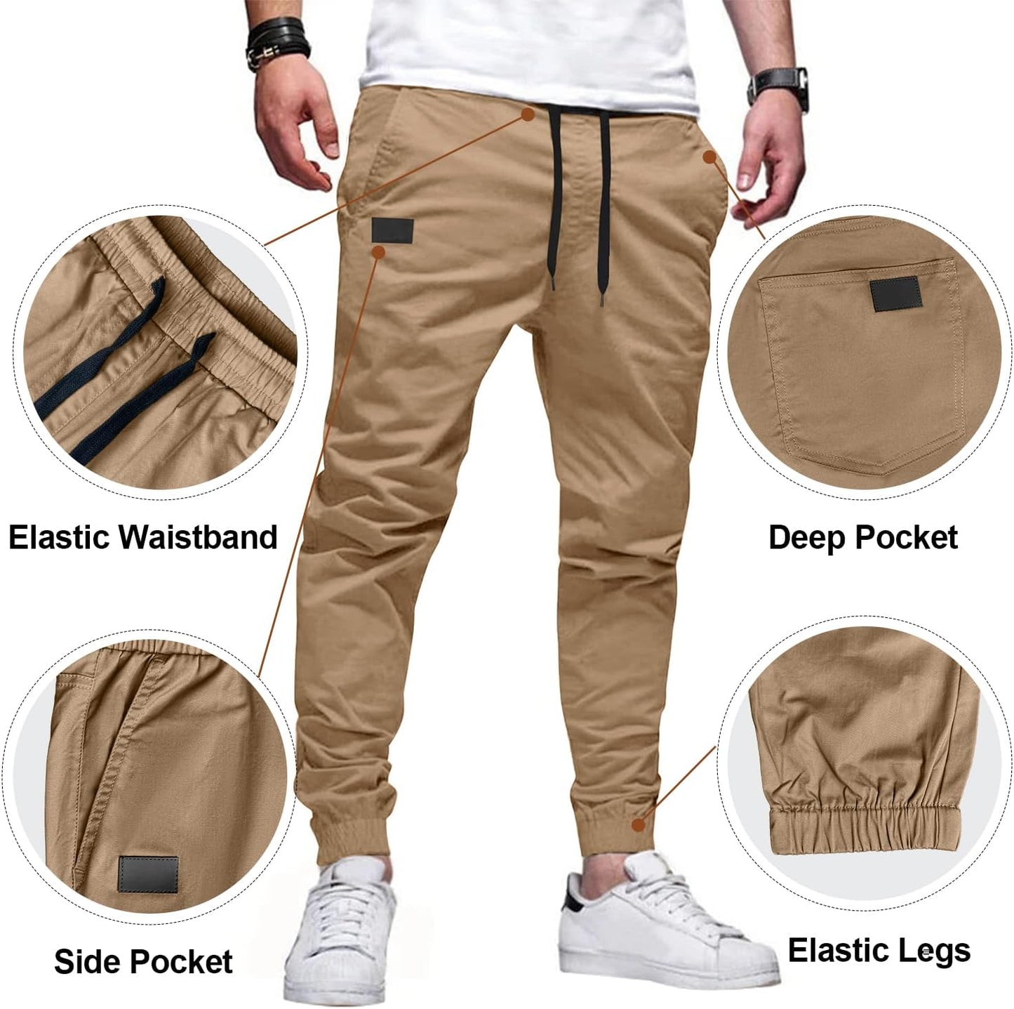 Mens Casual Cargo Joggers - Cotton Drawstring Hiking Pants for Outdoor Activities | Comfortable Twill Sweatpants