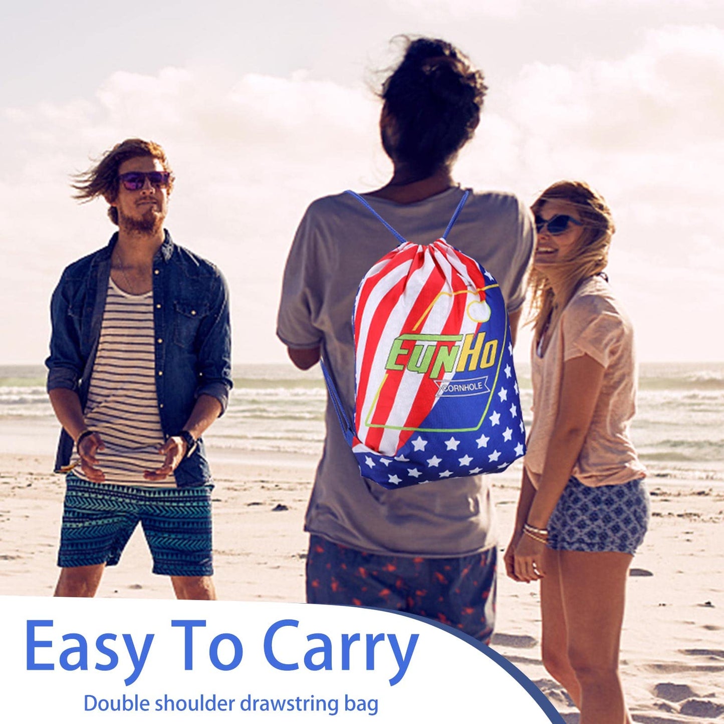 EunHo Regulation Cornhole Bags Set of 8 - Dual Sided Slick and Stick Cornhole Bean Bags for Tossing Game Professional All Weather Pro Corn Hole Bags with Tote Bag (American Flag)