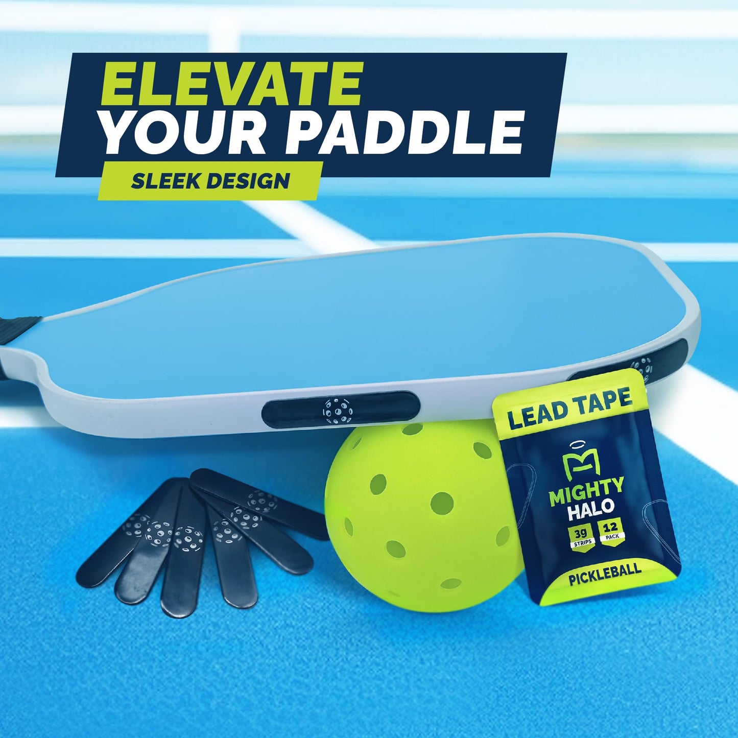 MIGHTY HALO Lead Tape for Pickleball Paddles | Pre-Cut 3g Strips | Plastic-Coated, High-Performance Adhesive Weights