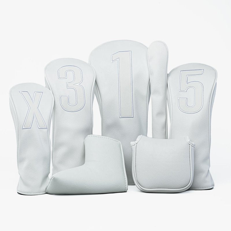 Golf Club Covers – Whiteout Leather Driver Headcover, Fairway Wood, 3 Wood, Hybrid, Fits Mallet Blade Putter Head Covers Alignment Stick Cover (Hybrid)