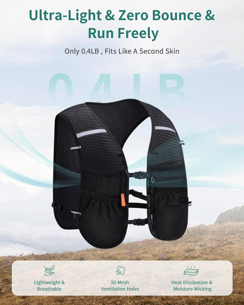 ECOHUB Running Hydration Vest Backpack with 2*500ML Soft Flask, Lightweight Trail Running Pack for Men Women, Adjustable No Bounce Hydration Backpack for Marathon Hiking Cycling (Black)