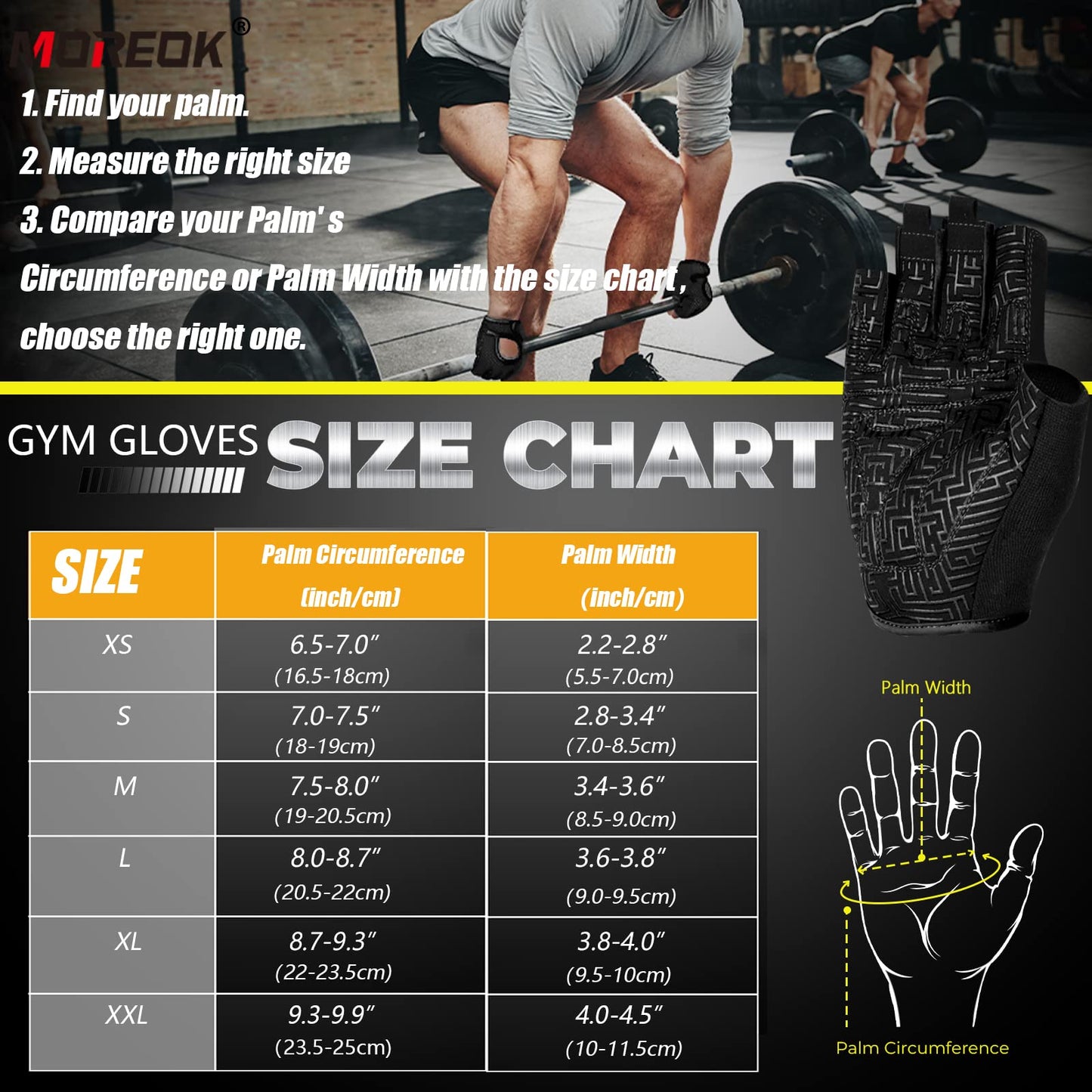 MOREOK Workout Gloves for Men/Women- [3/4 Finger] [Curved Open Back] Weight Lifting Gloves Gym Gloves for Weightlifting,Exercise,Training,Pull ups,Fitness and Rowing -L