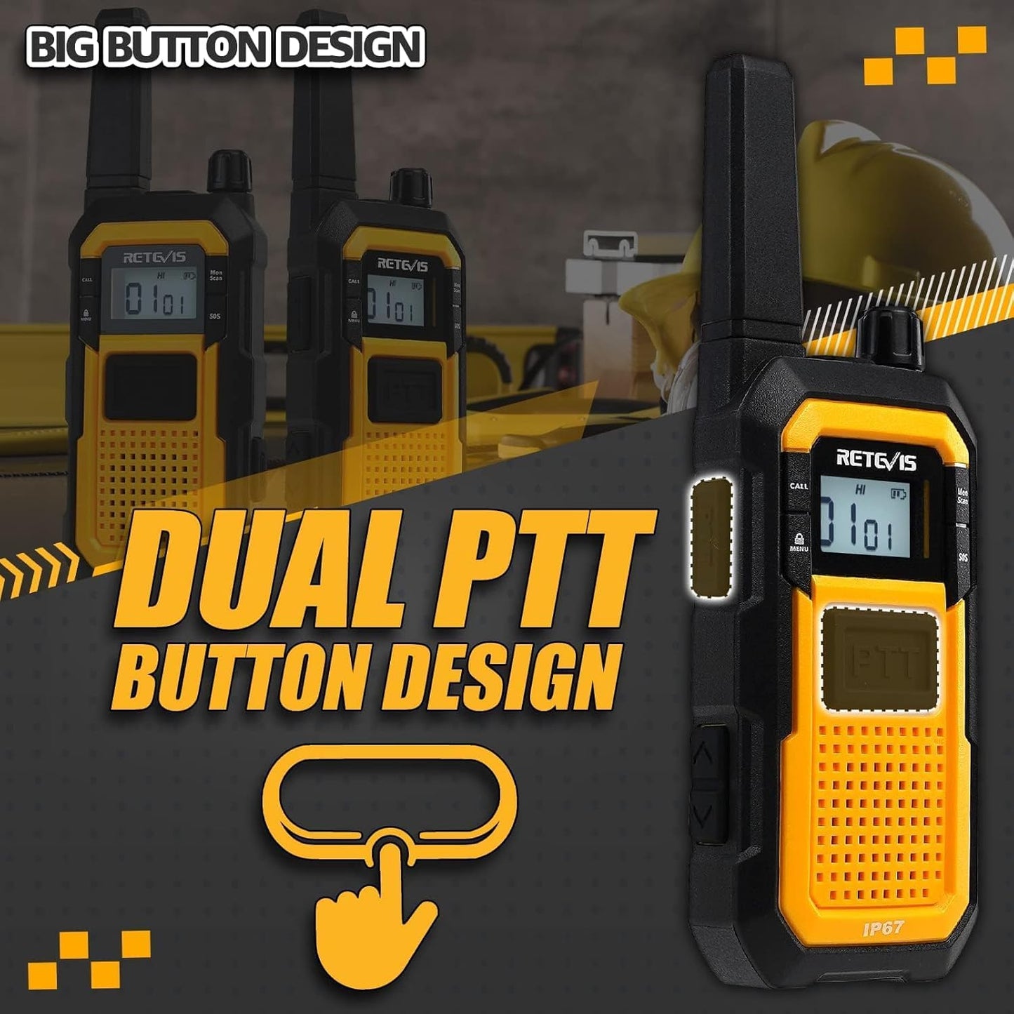 Retevis Walkie Talkies - Long Range Waterproof Two Way Radios with Earpiece | 2000mAh, VOX, NOAA (2 Pack)