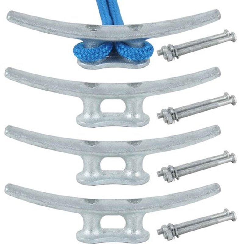Dock Cleats 10 Inch 4 Pack, Hot Dipped Galvanized Cast Iron Boat Cleats, Boat Dock Cleats with Bolts Weatherproof Tie Downs for Boat, Decks, Rope, Marine or Decoration