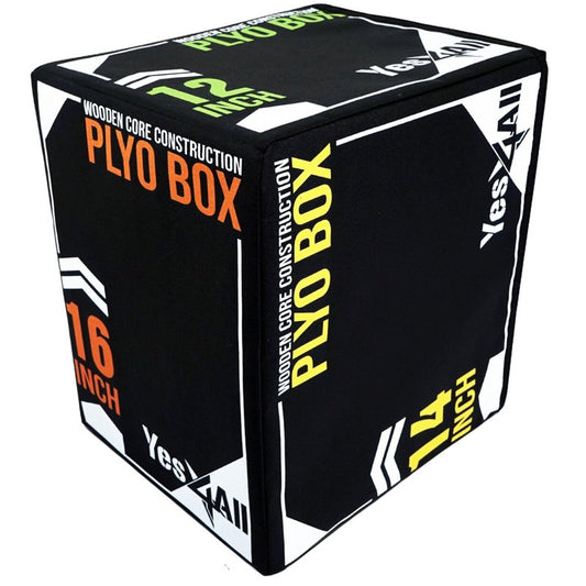 Yes4All 3-in-1 Soft-Padded Plyo Box with Wooden Core, Non-Slip Multi-Use Cushioned Plyometric Jump Box with Vinyl Cover for Jumping, Conditioning, Strength Training, Black