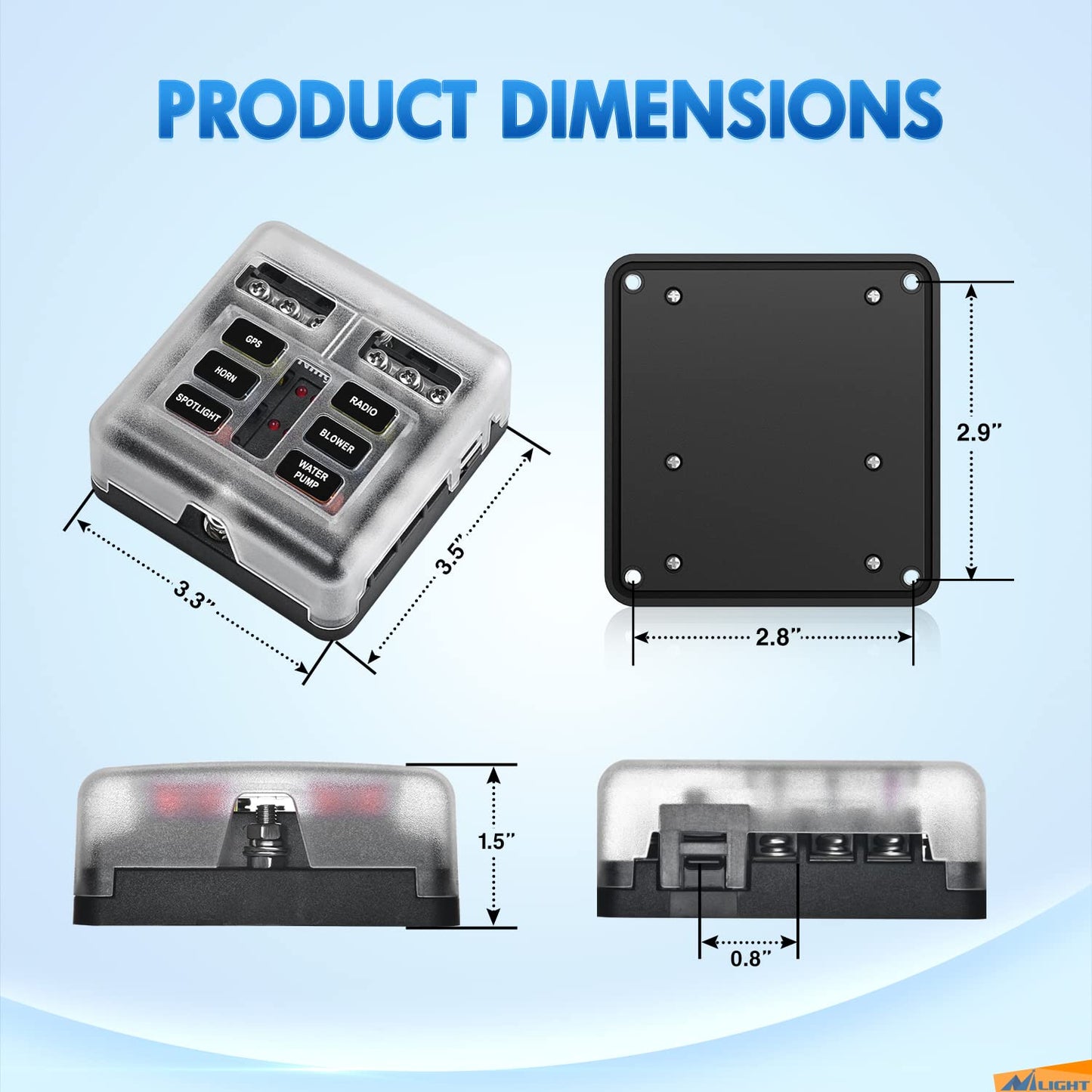 Nilight - 50055F 6 Way Blade Screw Fuse Block 6 Circuits with Negative Bus Fuse Box Holder with LED Indicator ATO/ATC Fuse Panel Waterproof Cover for 12V Automotive Cars Marine Boats RVs Trailers