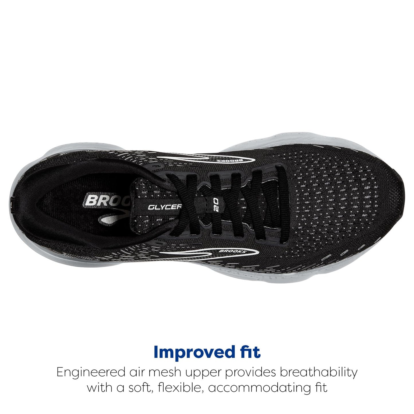 Brooks Men's Glycerin 20 Neutral Running Shoe - Black/White/Alloy - 9 Wide