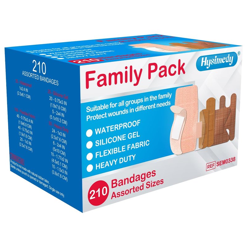 Hysimedy Adhesive Assorted Bandages Variety Pack 210 Counts Flexible Fabric Heavy Duty Waterproof Silicone Hypoallergenic Latex Free for Sensitive Skin Wounds Care Medical First Aid Kit Supplies