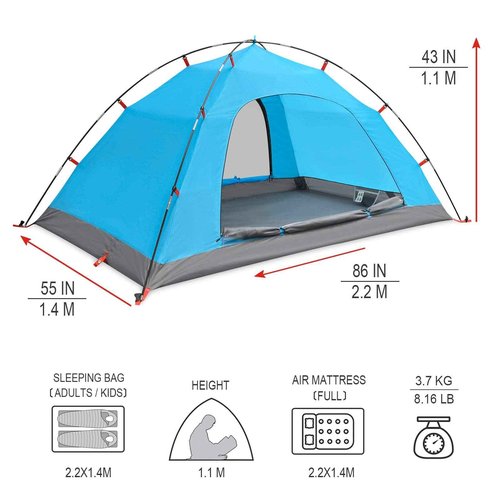 KAZOO 2／4 Person Camping Tent Outdoor Waterproof Family Large Tents 2/4 People Easy Setup Tent with Porch Double Layer