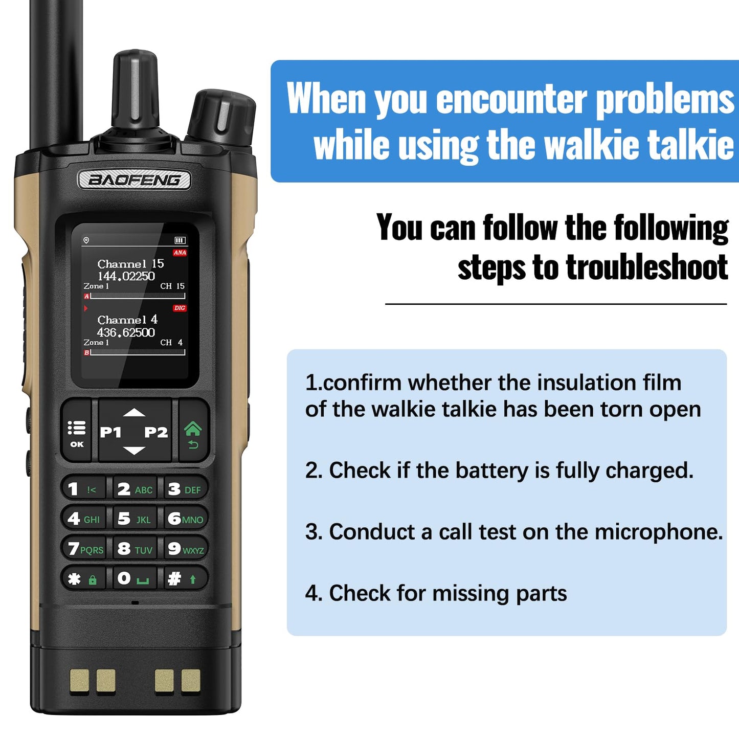 Baofeng DM32 DMR Radio 10W Ham Radio Handheld Rechargeable Walkie Talkies Long Range DM32UV Two Way Radio NOAA Weather Radio with GPS, Copy Frequency 2500mAh Battery USB-C Charging with Radio Holster