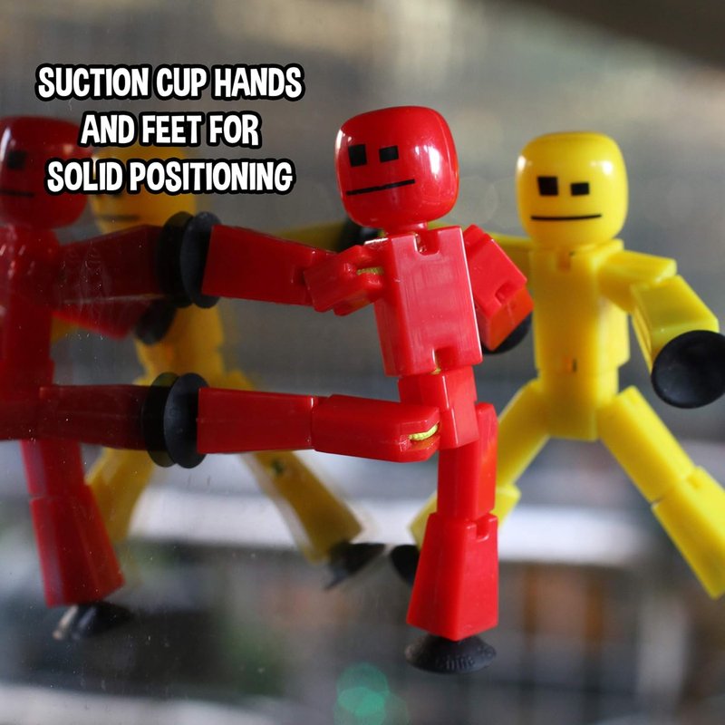 Zing Stikbot 8 Colorful Action Figures with Red Tripod | Pink, Yellow, Blue, Green, Purple, Orange, Red