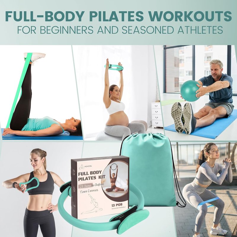 Pilates Kit for Women - 13-Piece Resistance Bands & Ring Set | Home Workout Essentials for Beginners
