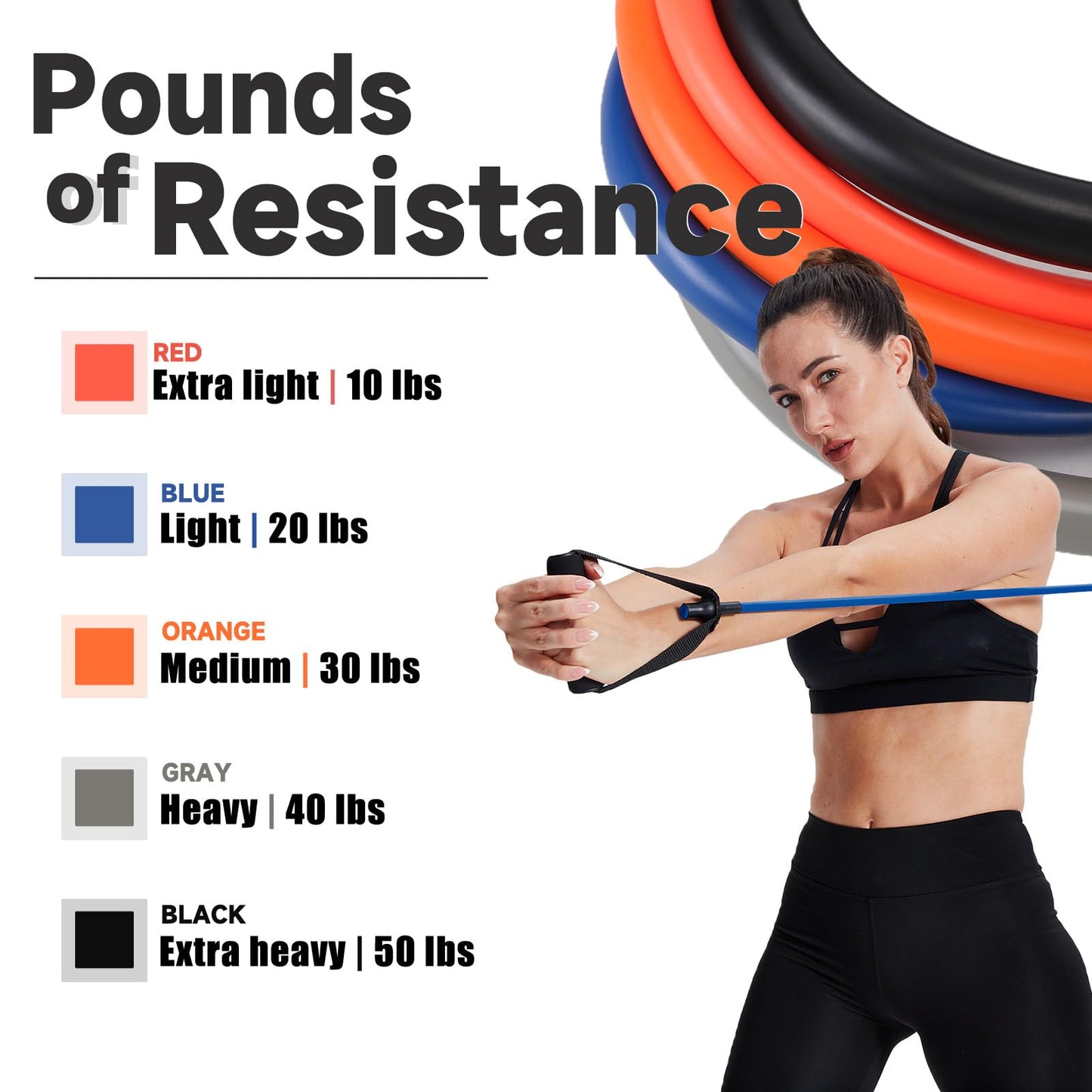 Resistance Bands with Handles, Single Resistance Tubes, Workout Bands with Handles, Durable Exercise Band for Stretching, Home Workouts, Physical Therapy, Fitness, Natural Latex (Black-X Heavy)