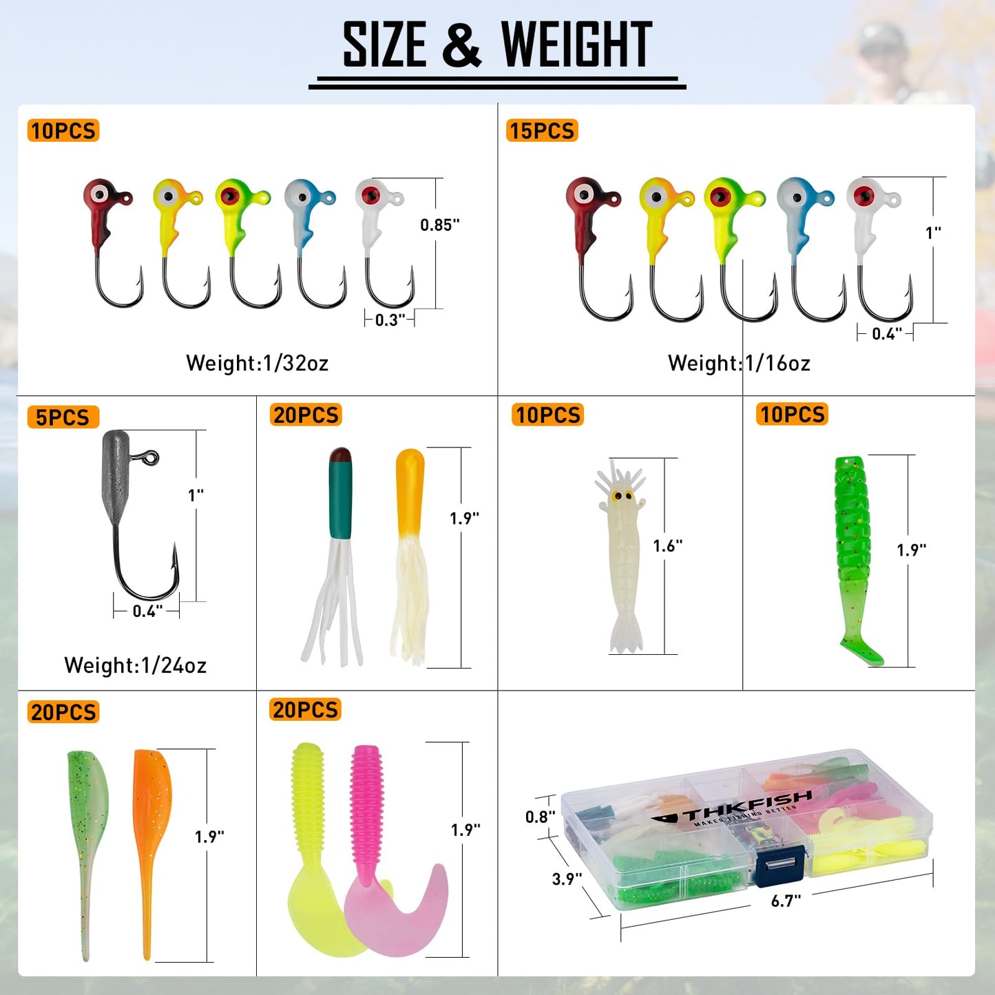 THKFISH Crappie Lures Jigs Heads Kit, 110pcs Soft Plastic Baits Fishing Lures and Tube Jigs Heads for Trout Panfish & Bass Fishing