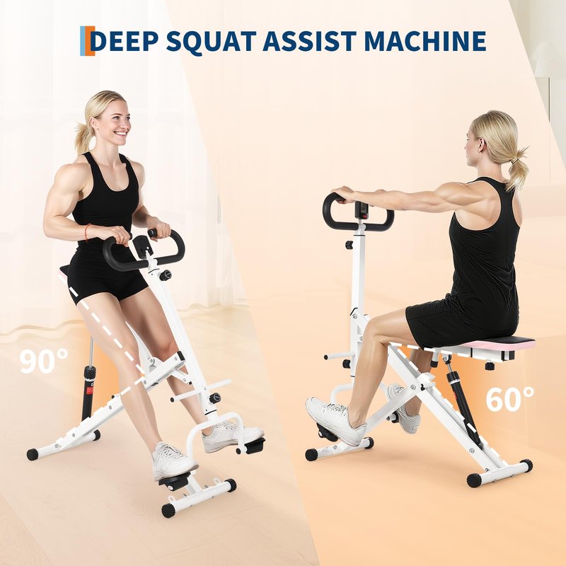 GarveeHome Squat Machine, Squat Assist Trainer with Adjustable12 Level Resistance, Foldable Squat Ride Rowing Machine for Home, Full Body Workout Gym for Glutes Legs Workout, 350 LBS Capacity, White