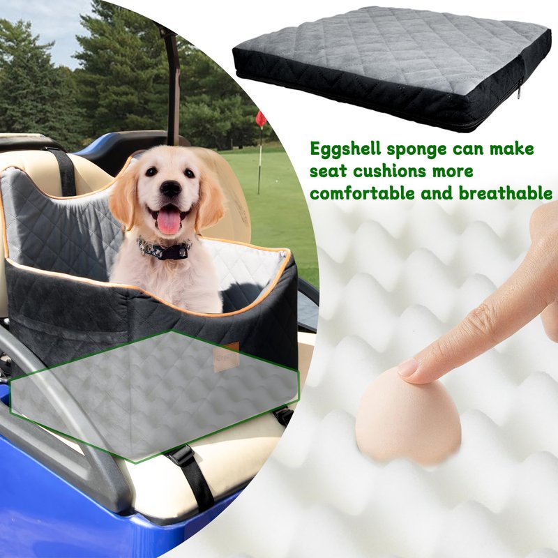 Urgown Universal Golf Cart Dog Seat for Small/Medium Dogs and Cats, Fully Detachable and Washable Pet Seat with Safety Leash Inside, Easy to Install/Flippable Seat Bottom Required(Black/Gray, Small)