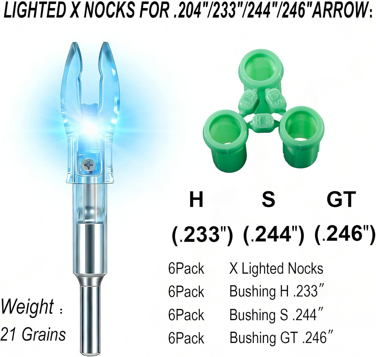 Lighted Nocks for Arrows - 6PCS High-Visibility LED Illuminated Knocks | Fits .204, .233, .244, .246 Diameter