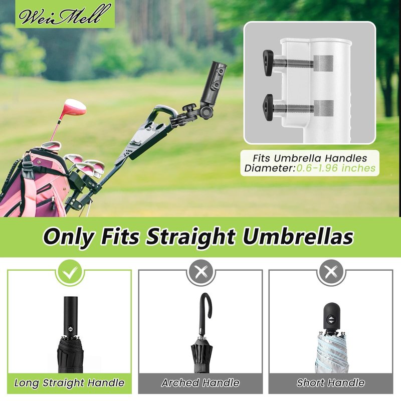 WEIMELL Heavy-duty Golf Push Cart Umbrella Holder 180° Adjustable for Stroller Bicycle Bike Wheelchair Mobility Scooter Beach Chair Windproof Universal Umbrella Bracket