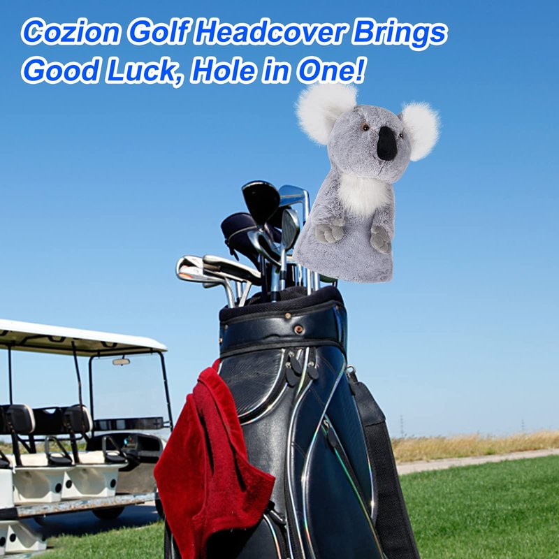 Cozion Golf Club Covers, Koala Golf Club Head Cover for Woods, Plush Animal Golf Club Covers Funny Driver Headcover for Men, Women & Kids