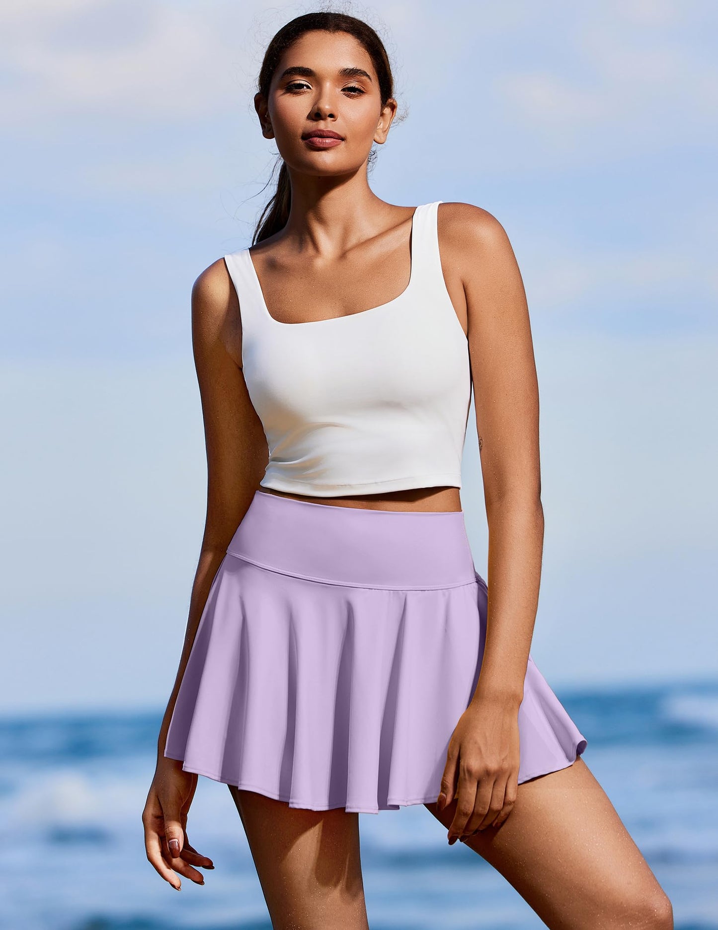 PINSPARK Pleated Tennis Skirts for Women with Pockets Golf Skirt High Waist Pickleball Skorts Plus Size Light Purple XL