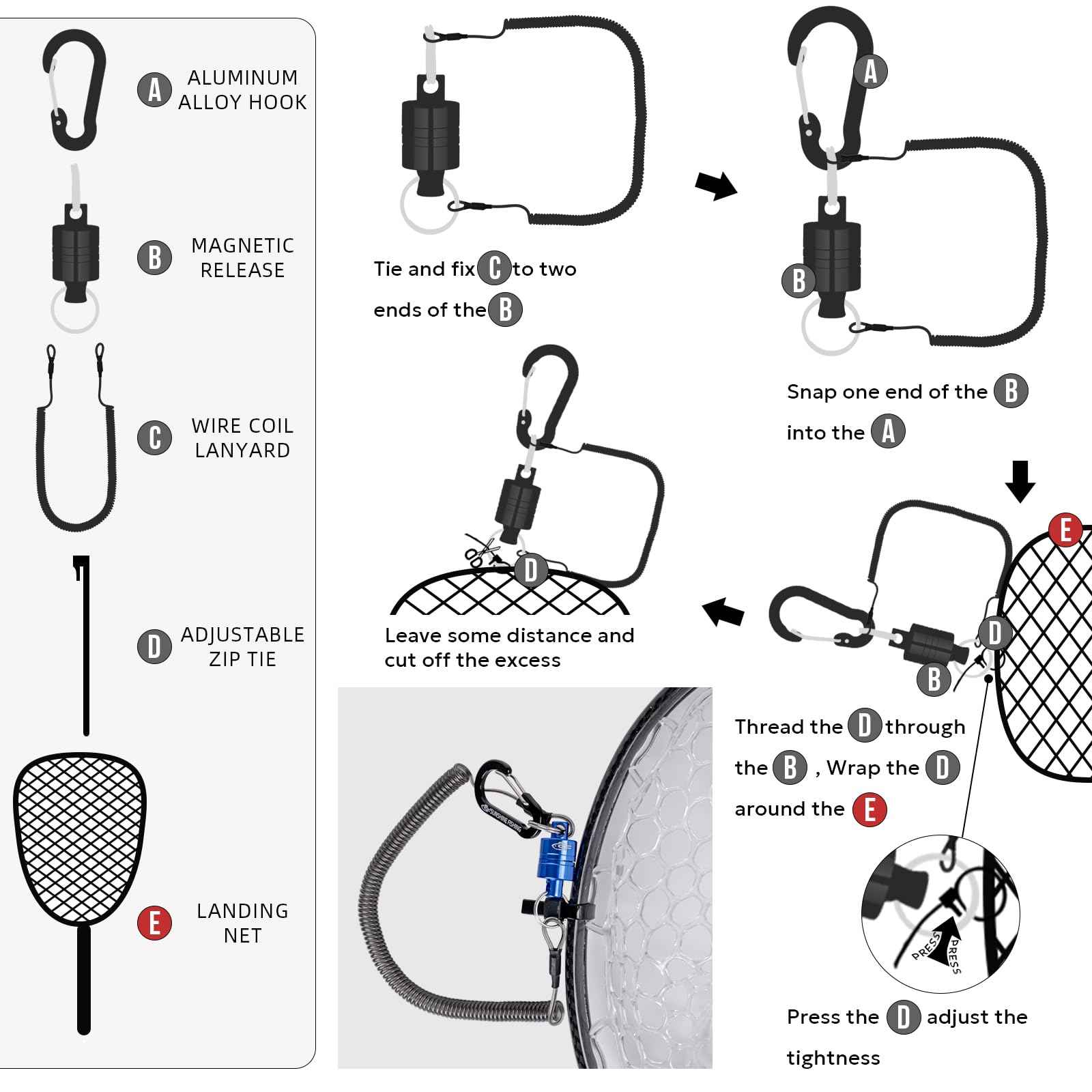 SF Fly Fishing Stealth Carbon Fiber Landing Net Soft Silicone Rubber Mesh Steelhead Catch and Release Net with Black Magnetic Net Release Combo Kit