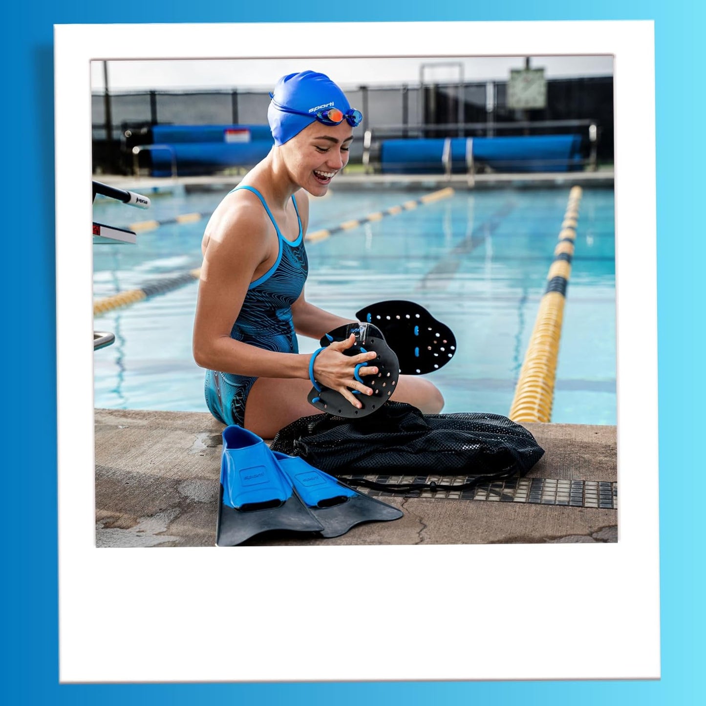 Power Swim Paddles for Lap Swimming - Adjustable Straps for Adults & Kids | Swimming Gear