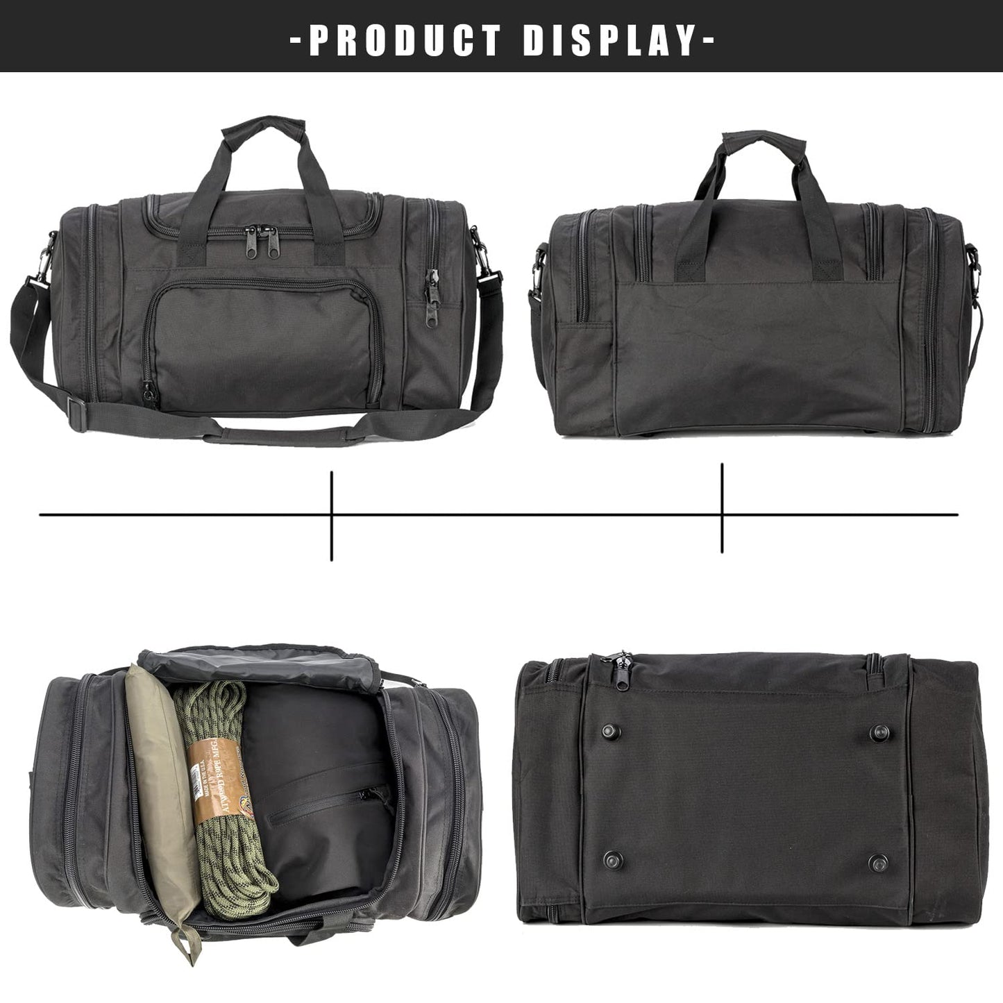 Miramrax Gym Bag Duffle Bags for Men Women with Shoes Compartment Sport Weekend Travel Overnight Carry On Bag for Tactical Military Travel Work Out Bags (Black)