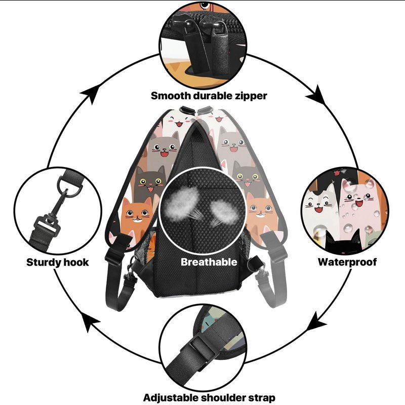 FyLybois Cat Sling Bag for Women Crossbody Backpack Lightweight Chest Daypack Fashion Shoulder Bags for Travel Hiking Biking