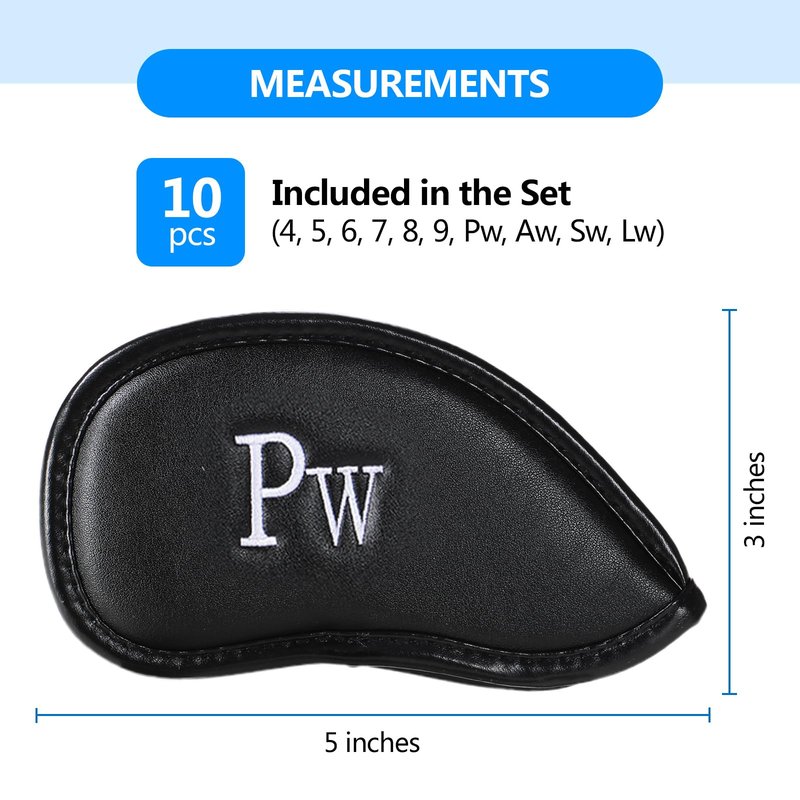 Ecsoiam Premium Synthetic Leather Golf Club Covers -Double-Sided Embroidered Golf Iron Covers with Magnetic Closure, Perfect Iron Covers for Golf Clubs, Durable and Stylish Protection for Your Clubs