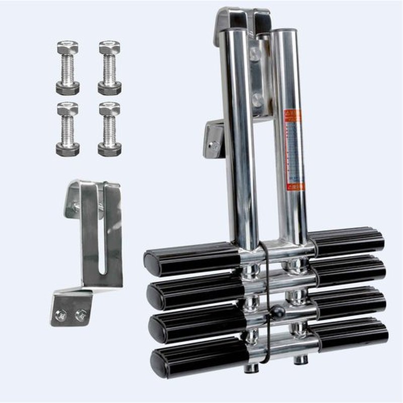 XinKunmarine 4 Step Boat Ladder, Stainless Steel Dive Boarding Ladders for Bass Fishing Boats, Heavy-Duty with Non-Slip Treads