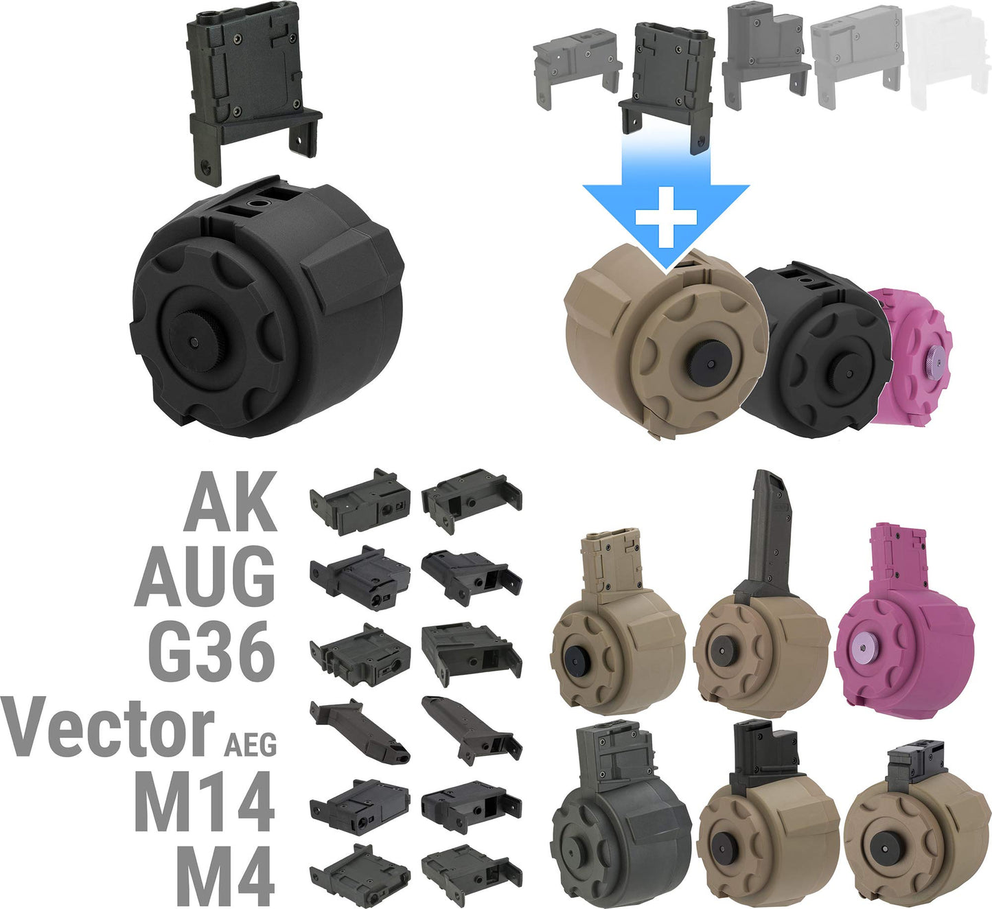 Evike Airsoft - Angel Custom 1500 Round Thunderstorm Electric Winding Drum Airsoft Mag (Model: Body Only/Black)