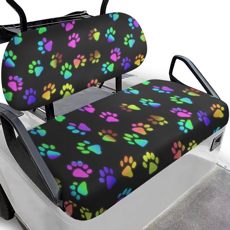 Rarucativ Dog Paw Print Universal EZGO TXT Golf Cart Seat Covers Travel Sports Golf Cart Accessories Comfortable Breathable for 2-Person Seats Club Car