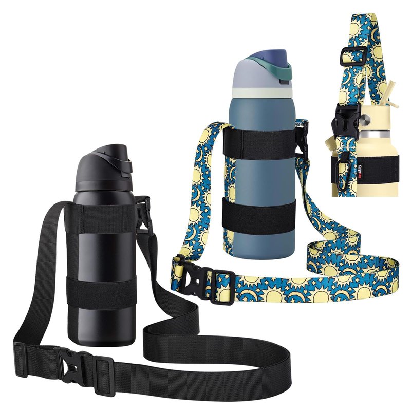 HEYSKAY 2PCS Water Bottle Holder with Strap, Water Bottle Sling with Adjustable Shoulder Strap and Carabiner for Owala FreeSip 24-40oz, Hydro Flask and Universal Water Bottles, for Walking, Hiking