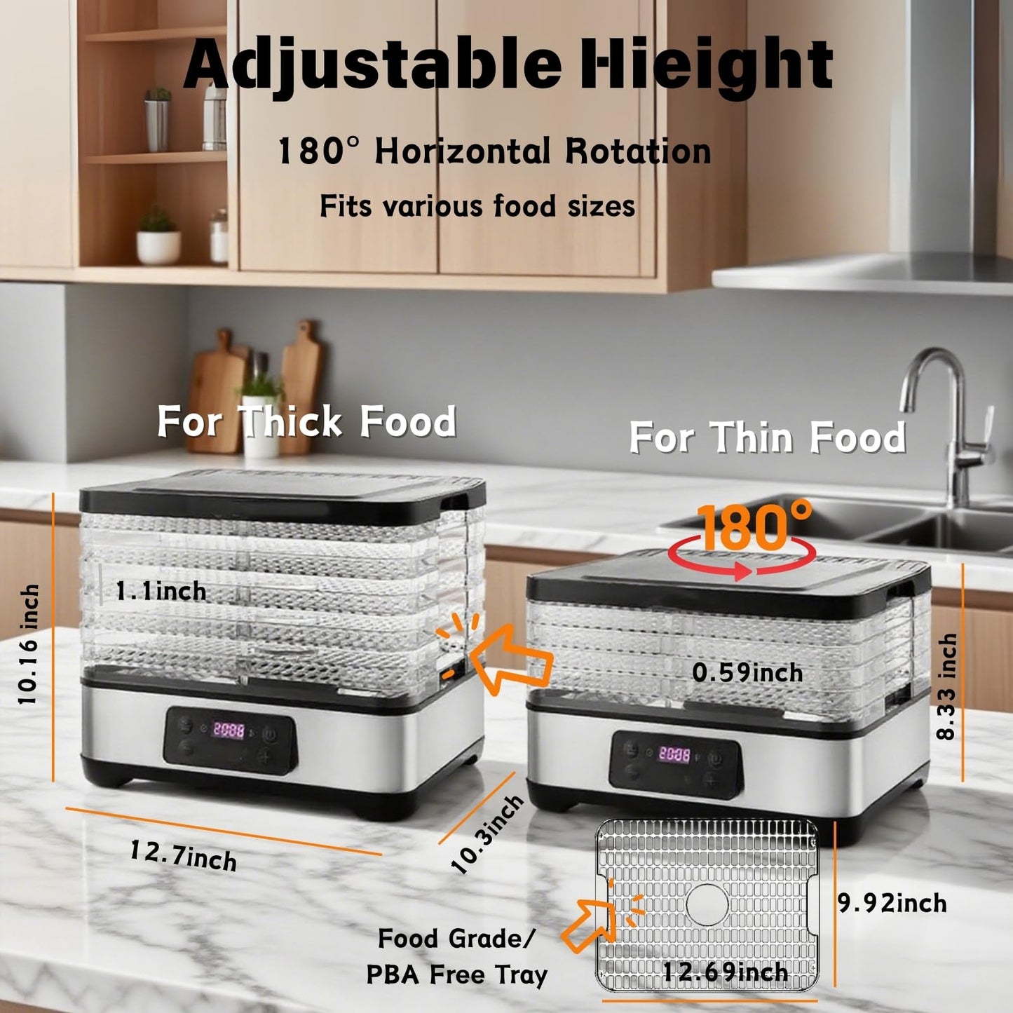 Food Dehydrator, Dehydrators for Jerky Beef Fruit, 300W 158 ℉ Temperature Control & 24H Timer Food Dryer with 5 BPA-Free Trays Fruit Dryer for Herb, Fruit, Dog Treats (Black)