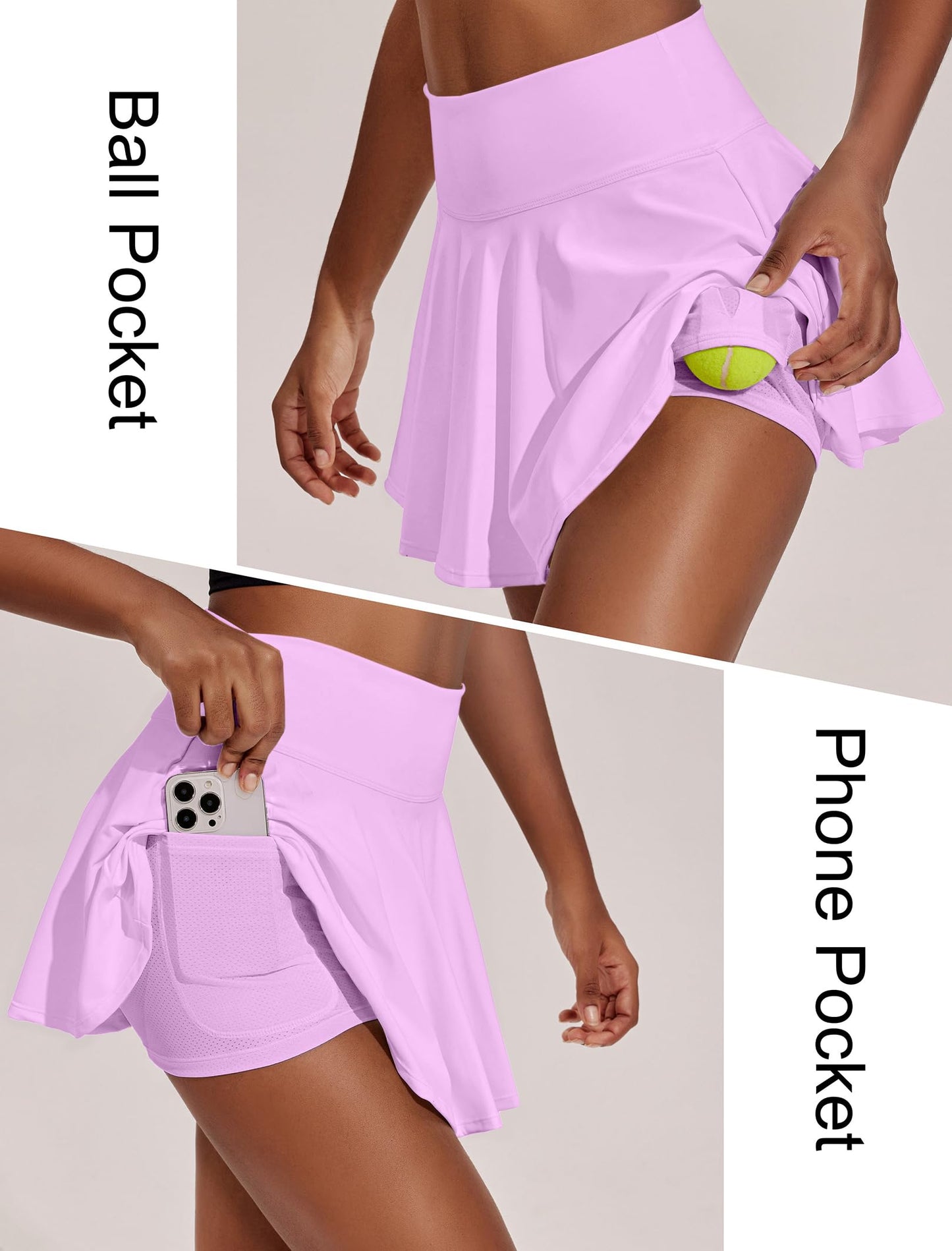 PINSPARK Golf Skirts for Women Pleated Tennis Skirt with Pockets Stretchy Athletic Skort Moisture Wicking Workout Skirt, Light Pink XS