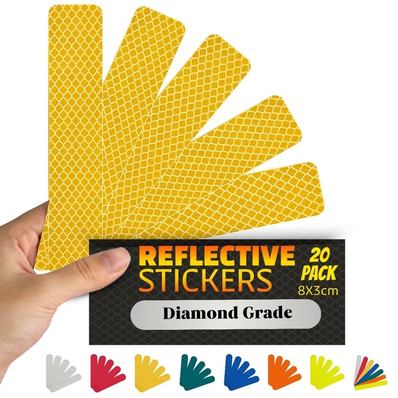 SOLNIT DIN67520 ECE104 Reflective Reflective Tape Film Safety Warning Waterproof Reflex Cars Motorcycles Helmets Bicycles Made with Diamond Grade (4091 Yellow, 20 Pieces, 30mm x 80mm)