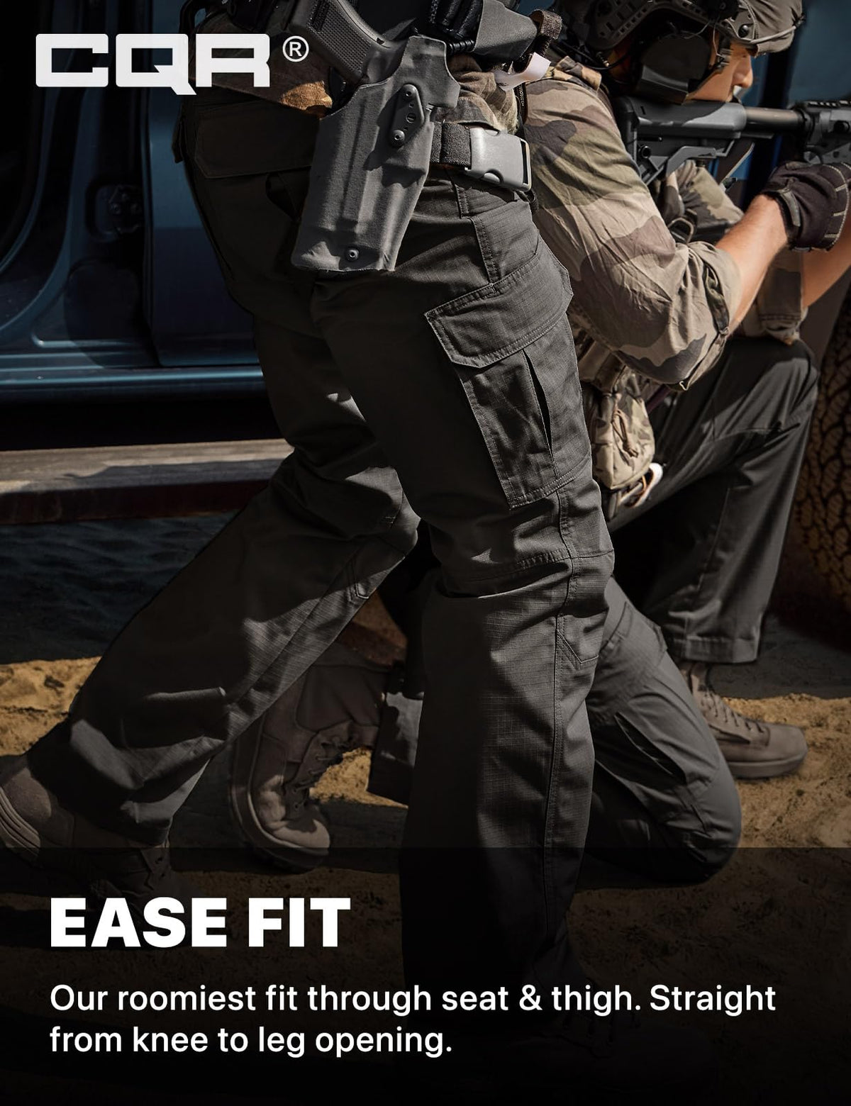 CQR Men's Tactical Pants, Water Resistant Ripstop Cargo Pants, Lightweight EDC Work Hiking Pants, Outdoor Apparel, Duratex Mag Pocket Black, 36W x 30L